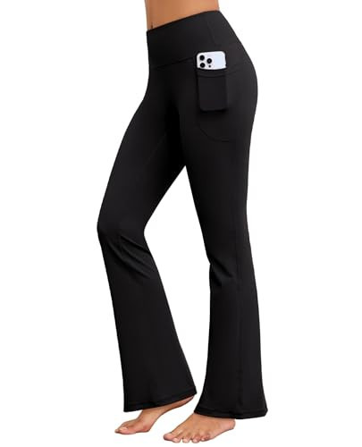 AegisChic Flare Yoga Pants with Pockets for Women Wide Leg Tummy Control Flared Workout Leggings High Waist Black | Amazon (US)