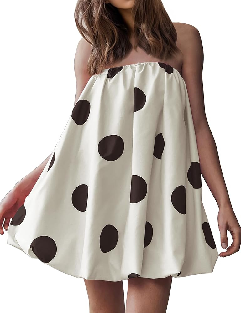 Meladyan Women’s Polka Dot Bubble Mini Dress Strapless Backless Loose Fit Tube Dress Elegant Pl... | Amazon (US)