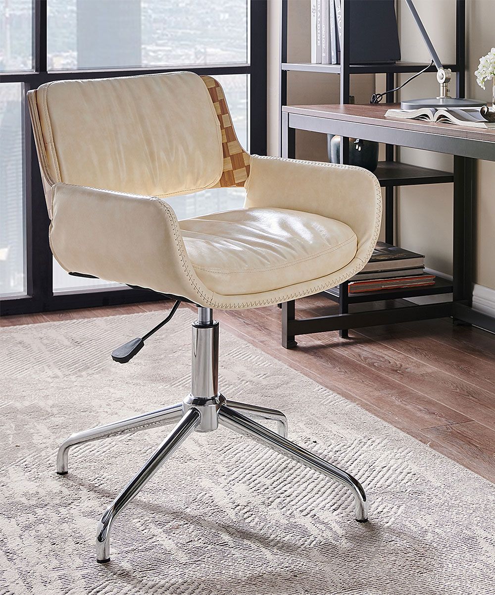 Art Leon Accent Chairs Beige - White Height-Adjustable Swivel Accent Desk Chair | Zulily