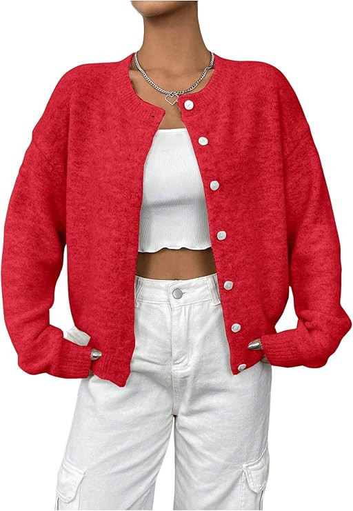GORGLITTER Women's Button Up Knit Cardigan Open Front Fall Trendy 2024 Cute Long Sleeve Sweater | Amazon (US)