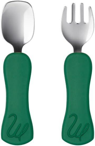 Stainless Steel Toddler Spoon and Fork Set, Easy-Grip Silicone Handles, Self-Feeding Baby Utensil... | Amazon (US)