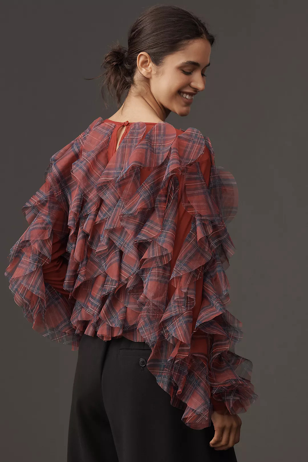 Dolan Left Coast Ruffle Plaid Crew-Neck Blouse | Anthropologie (US)