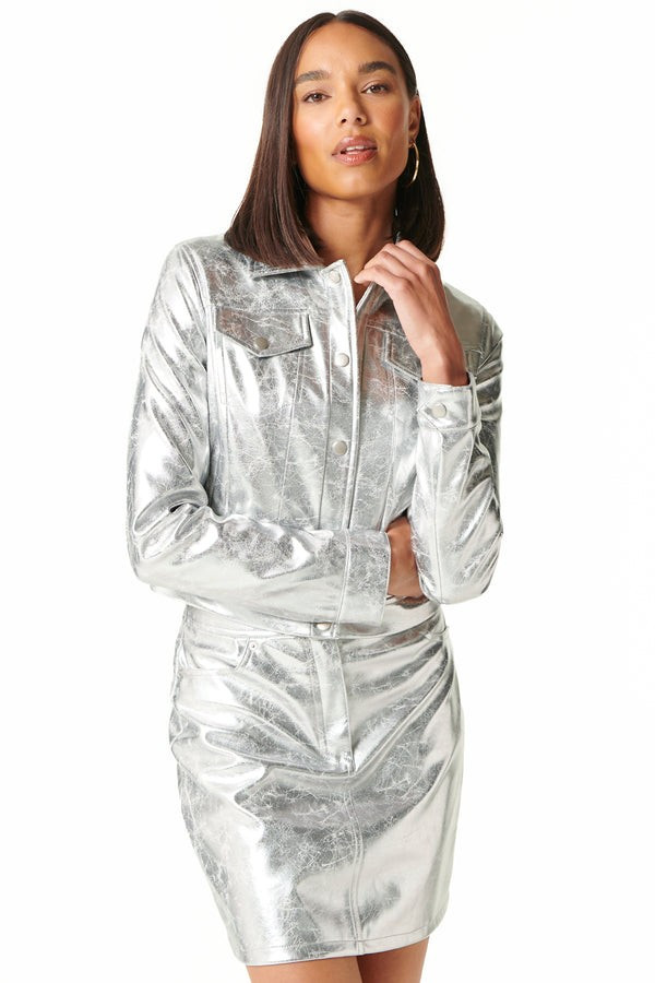 Silver Vegan Leather Mini Skirt | Never Fully Dressed (UK & IE)