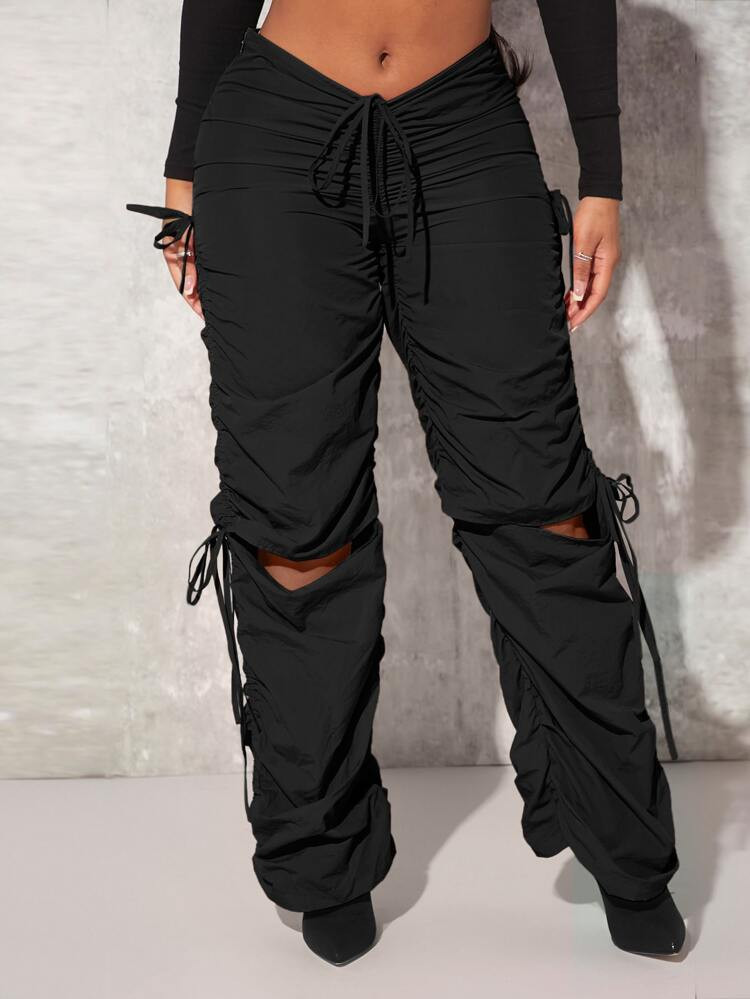SHEIN SXY Drawstring Waist Cutout Ruched Parachute Pants | SHEIN