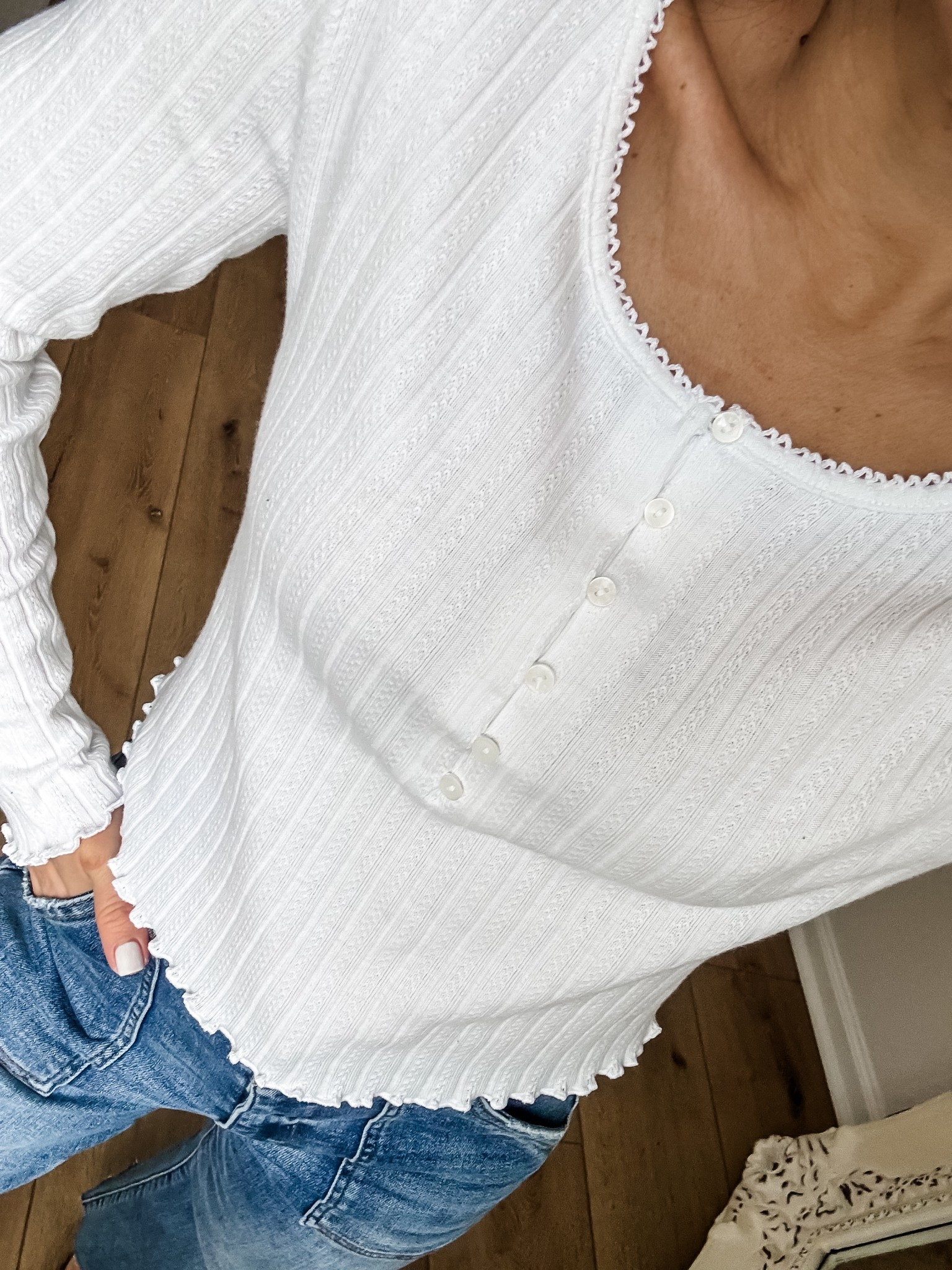 Small white Henley, pointelle 

#LTKOver40 #LTKFindsUnder50