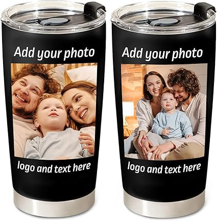 Personalized Coffee Tumbler with Pictures Text Logo Name, 20oz Stainless Steel Tumbler with Lid a... | Amazon (US)