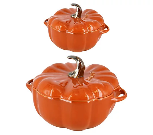 Staub Set of (2) Ceramic Pumpkin Cocottes - QVC.com | QVC