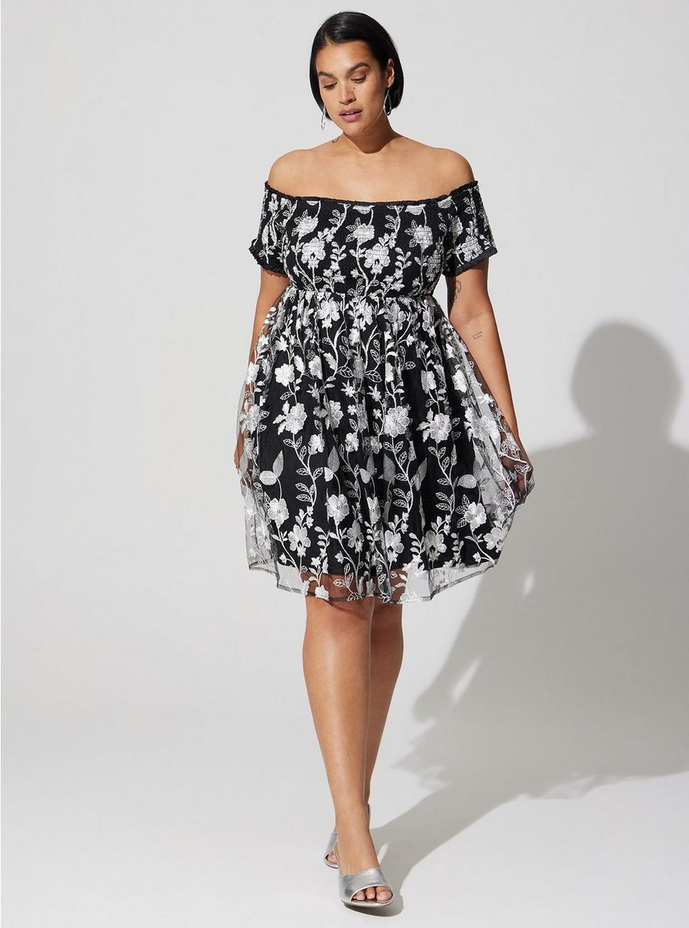 Mini Lace Smocked Off Shoulder Dress | Torrid (US & Canada)