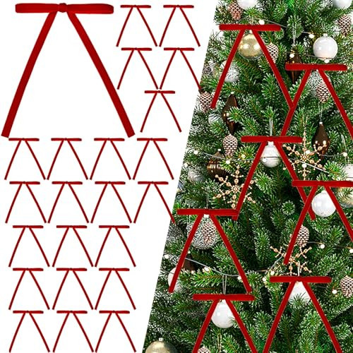 30 PCS Red Velvet Ribbon Bows for Christmas Tree, Red Small Bow Ornaments for Christmas Tree Door Garland Home Decorations | Amazon (US)