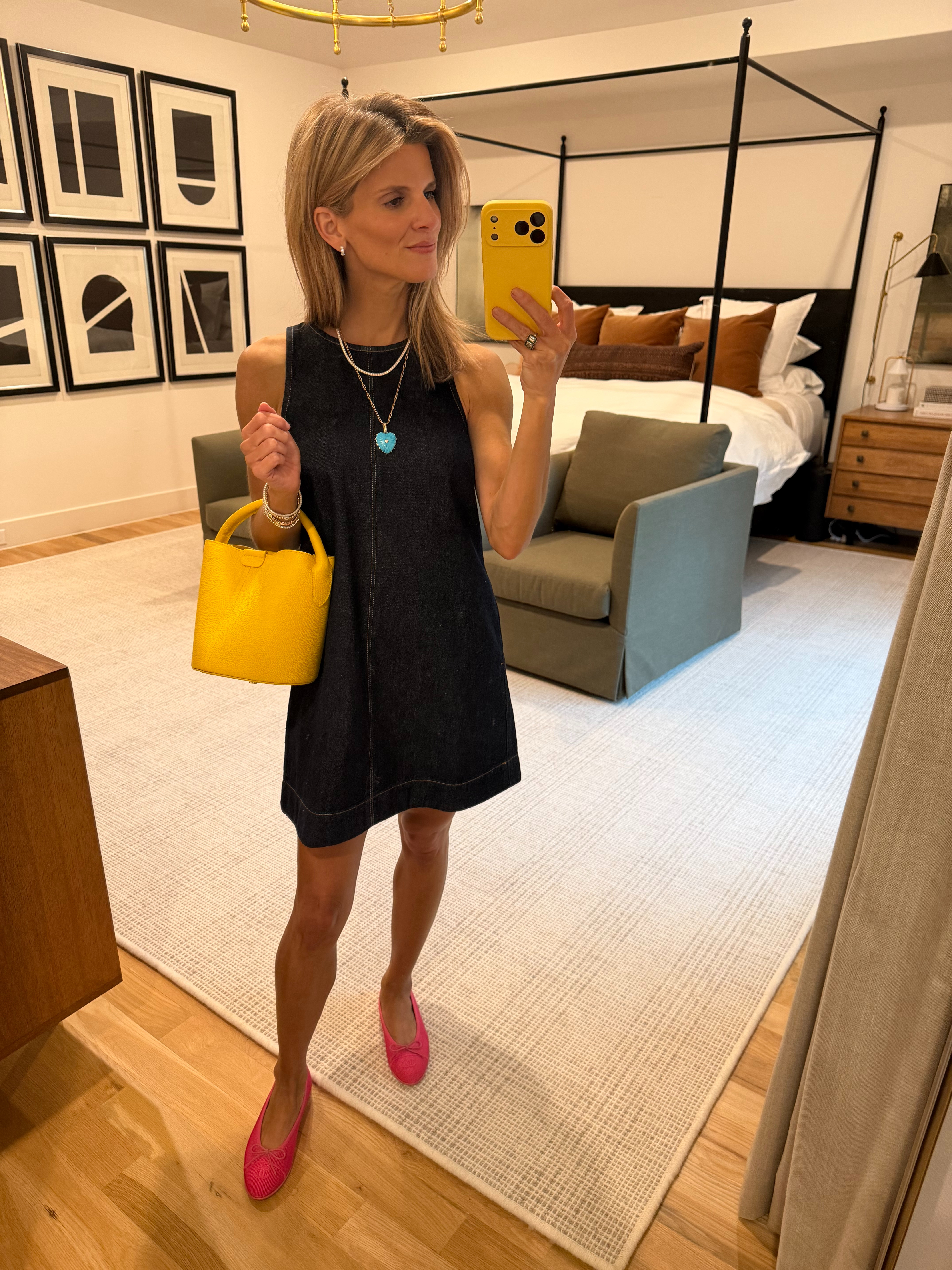 Madewell denim shift dress (wearing XXS) 

 