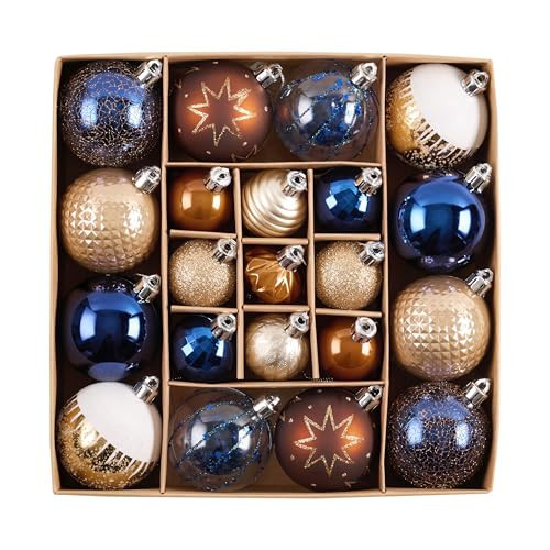 DecorbyHannah Christmas Ornaments Decorations,21ct Blue Copper Christmas Tree Ornaments Set, Shatterproof Decorative Hanging Ball Ornaments for Christmas Tree, Xmas Ornaments Bulk for Table Decor | Amazon (US)