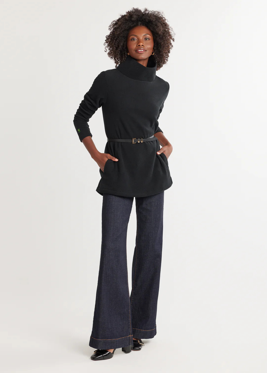 Cobble Hill Turtleneck in Vello Fleece (Black) | Dudley Stephens