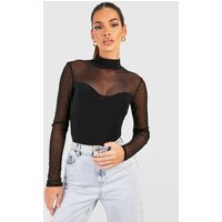 boohoo Women's Mesh Bralet Bodysuit in Black | Size: 2 | boohoo (US & Canada)