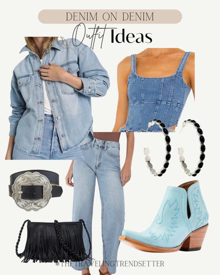Denim on denim outfit ideas - western fashion - rodeo Houston - rodeo - country concert - jeans - belt - fringe purse - booties - hoops 

#LTKshoecrush #LTKstyletip #LTKworkwear