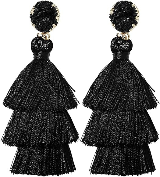 Rave Envy Colorful Tassel Earrings for Women - Layered Tassle Earrings - Choice of Color | Amazon (US)