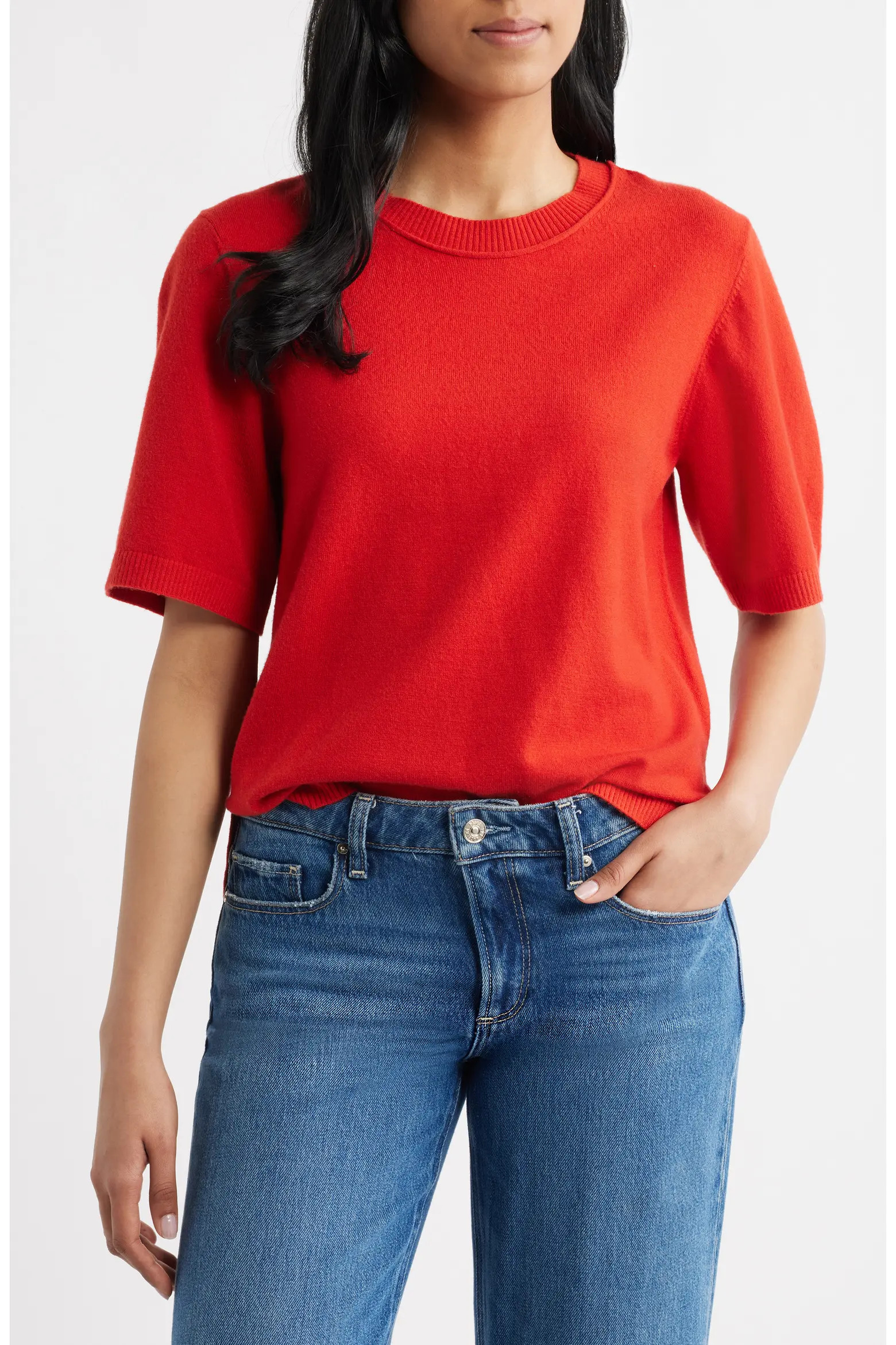 Perfect Tipped Short Sleeve Sweater (Women) | Nordstrom | Nordstrom