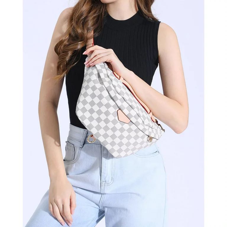 BUTIED Checkered Tote Waist Pocket Shoulder Bag with inner pouch - PU Vegan Leather | Walmart (US)