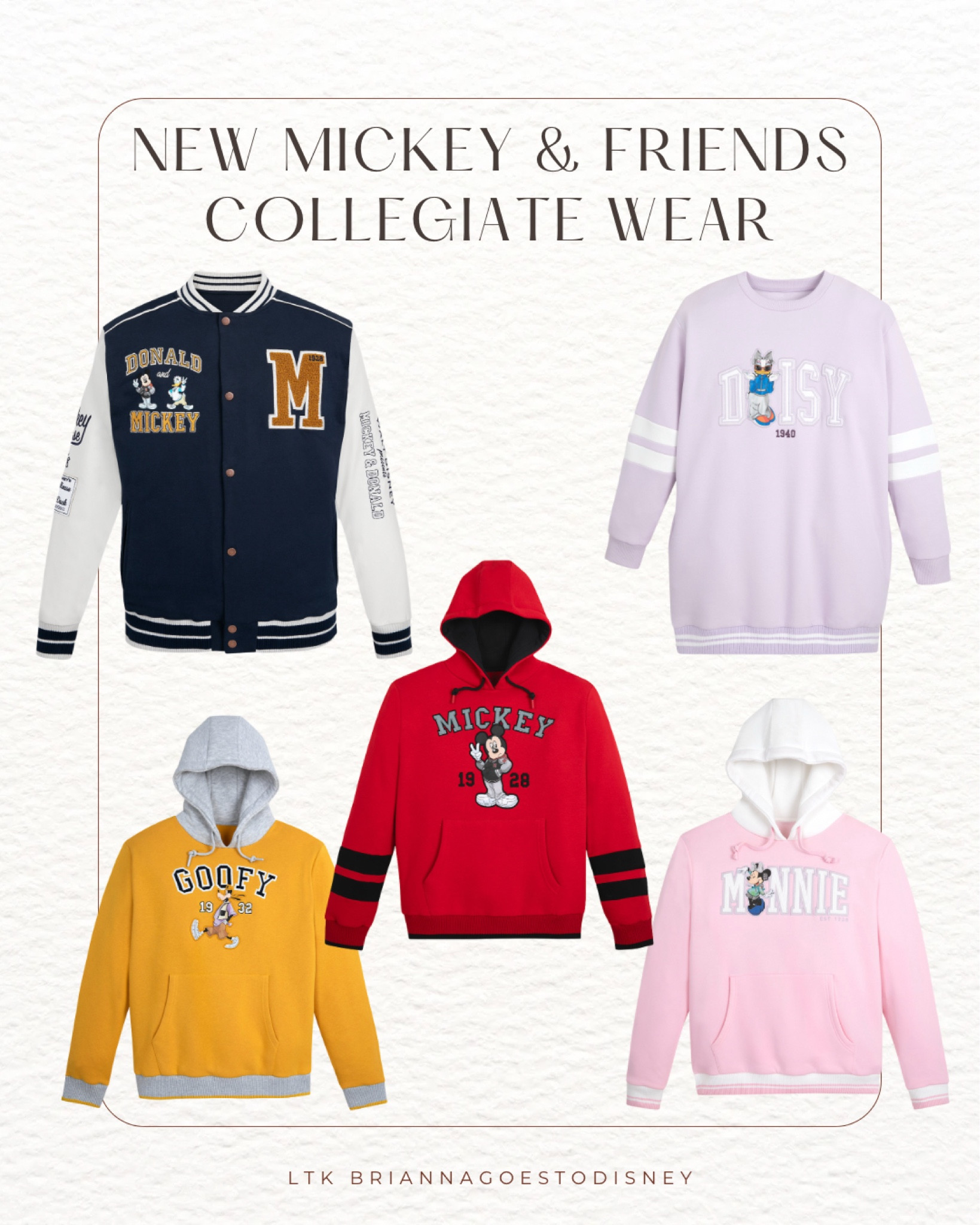 New Mickey & Friends Collegiate Wear

Mickey Mouse and Donald Duck Varsity Jacket for Men | daisy duck collegiate pullover sweatshirt for women | goofy collegiate pullover hoodie for men | Mickey Mouse collegiate pullover hoodie for men | red | navy | pink | purple | yellow 

#LTKFamily #LTKMens