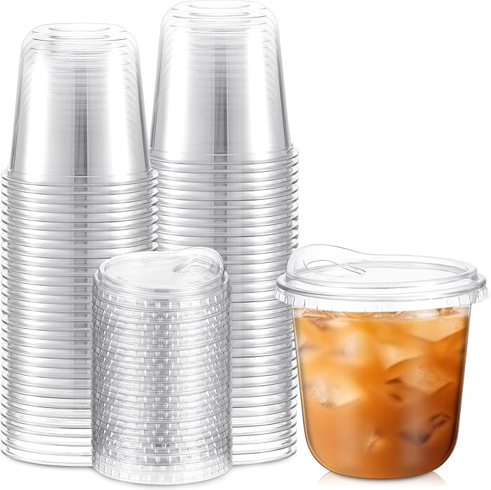 Baderke 50 Pcs Round Bottom Plastic Cups with Sip Lids Clear Disposable Iced Coffee Cups for Smoo... | Amazon (US)