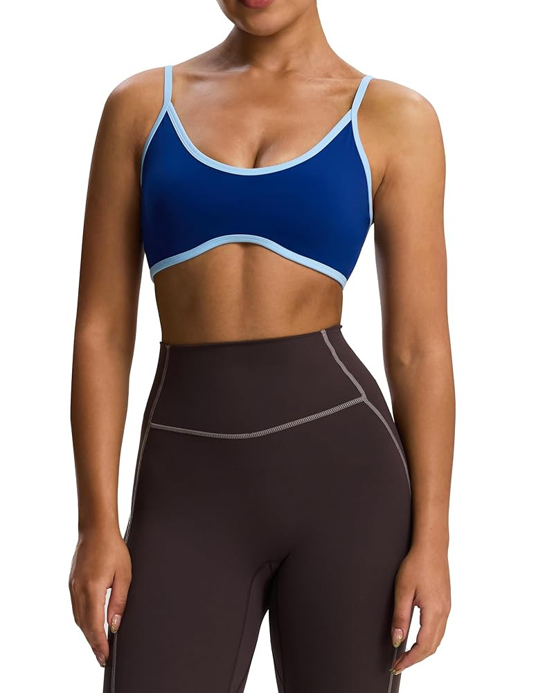 Aoxjox Women's Color Block Workout Sports Bras Fitness Lexi Lined Strappy Bra Athletic Yoga Crop ... | Amazon (US)