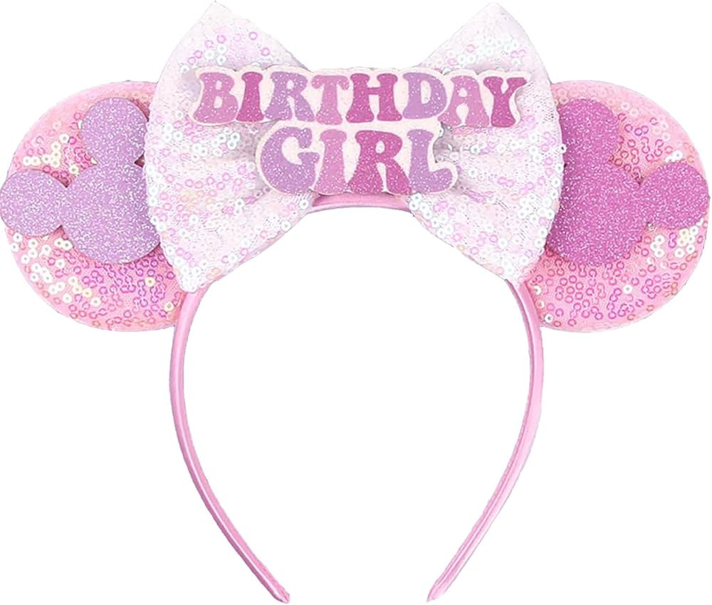 RAZKO Pink Minnie Ears Hair Accessory, Mouse Headband for Women Girls (Birthday Girl-Pink M) | Amazon (US)