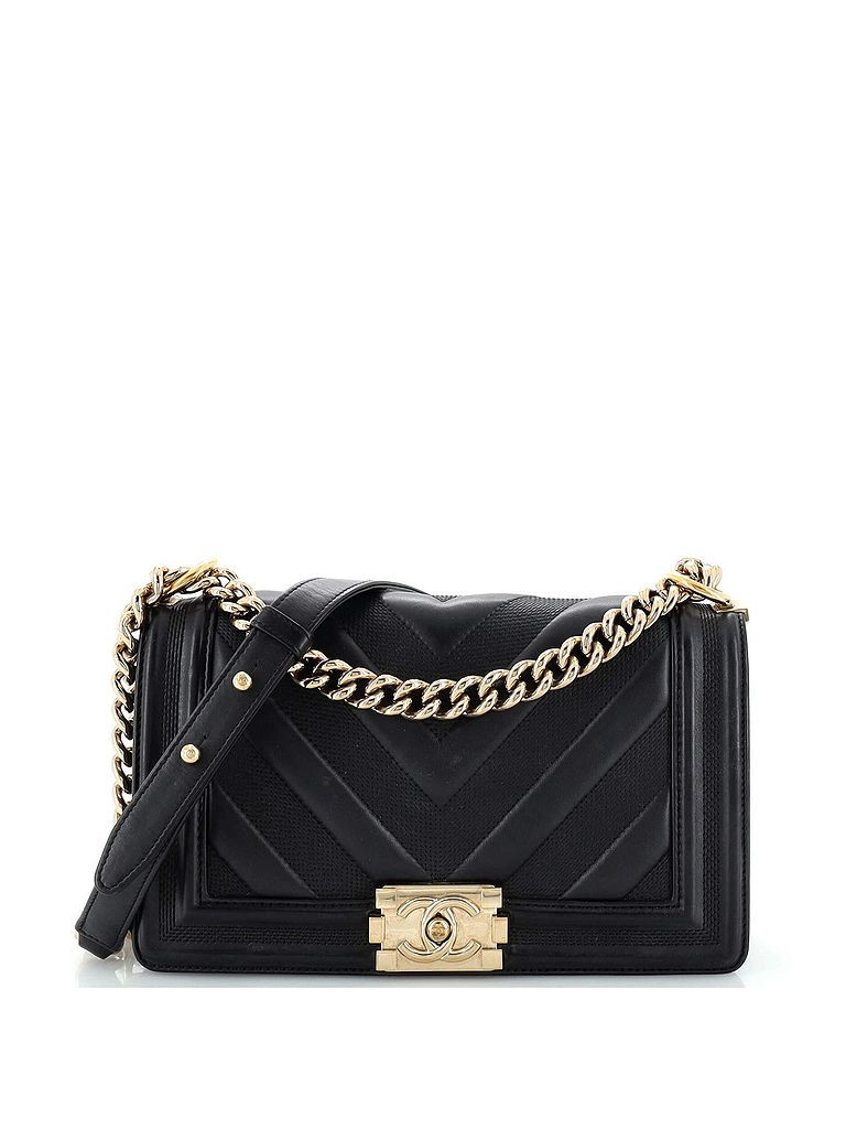 Chanel 100% Leather Black Boy Flap Bag Perforated Chevron Lambskin Old Medium One Size - 30% off | ThredUp