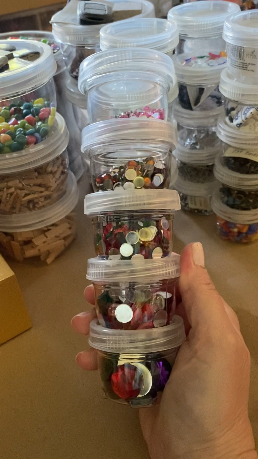 These containers are super handy in the studio when storing tiny items and mosaic tesserae. The lids are interlocking so you can stack them and they won’t take up too much space. 

For mosaic tips, tutorials, inspiration, and so much more please visit my YouTube channel: YouTube.com/julieweilbacher. 

Follow @julieweilbacher on Instagram for all things mosaic including mixed media mosaic, mixed media art, stained glass art, stained glass mosaic, murrini, millefiori, arts and crafts, studio organization, crafts organization, arts and crafts organization, art space, art studio, mosaic studio, mosaic workshop, art workshop, stained glass storage, mosaic tesserae, mosaic materials, mosaic tile, mosaic glass tile, glass tile, glass rods, stained glass, vitreous glass, mosaic home decor, mosaic wall art, mosaic mirror, mosaic projects, mosaic candle holder, mosaic votive, mosaic table, mosaic flower pot, mosaic crafts, beginner art, mosaic workshop, beginner mosaic, fine crafts.

#LTKunder50 #LTKFind #LTKhome