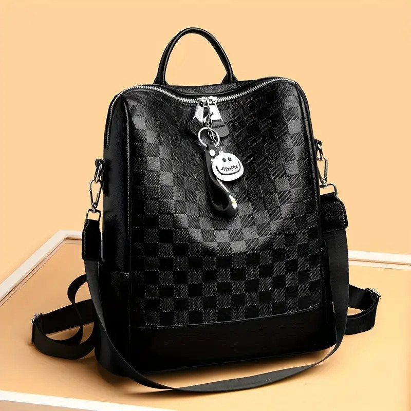 Checkered Pattern Backpack Purse Trendy Pu Leather Commuter - Temu | Temu Affiliate Program