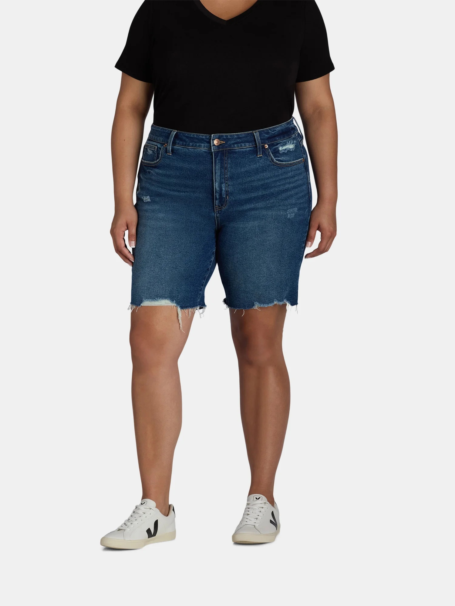 Terra & Sky Women's Plus Size Destructed Bermuda Short, Sizes 16W-26W | Walmart (US)