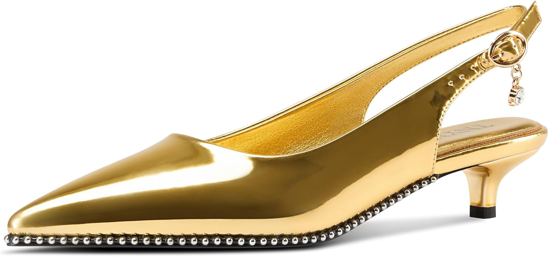 TNYNFBEB Womens Low Kitten Heel Close Pointed Toe Pumps Slingback Silver Beaded Buckle Prom Party... | Amazon (US)