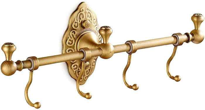 Retro Gold Coat Rack Wall Mount with 4 Movable Hooks, Antique Brass Towel Hook Rack Single Towel ... | Amazon (US)