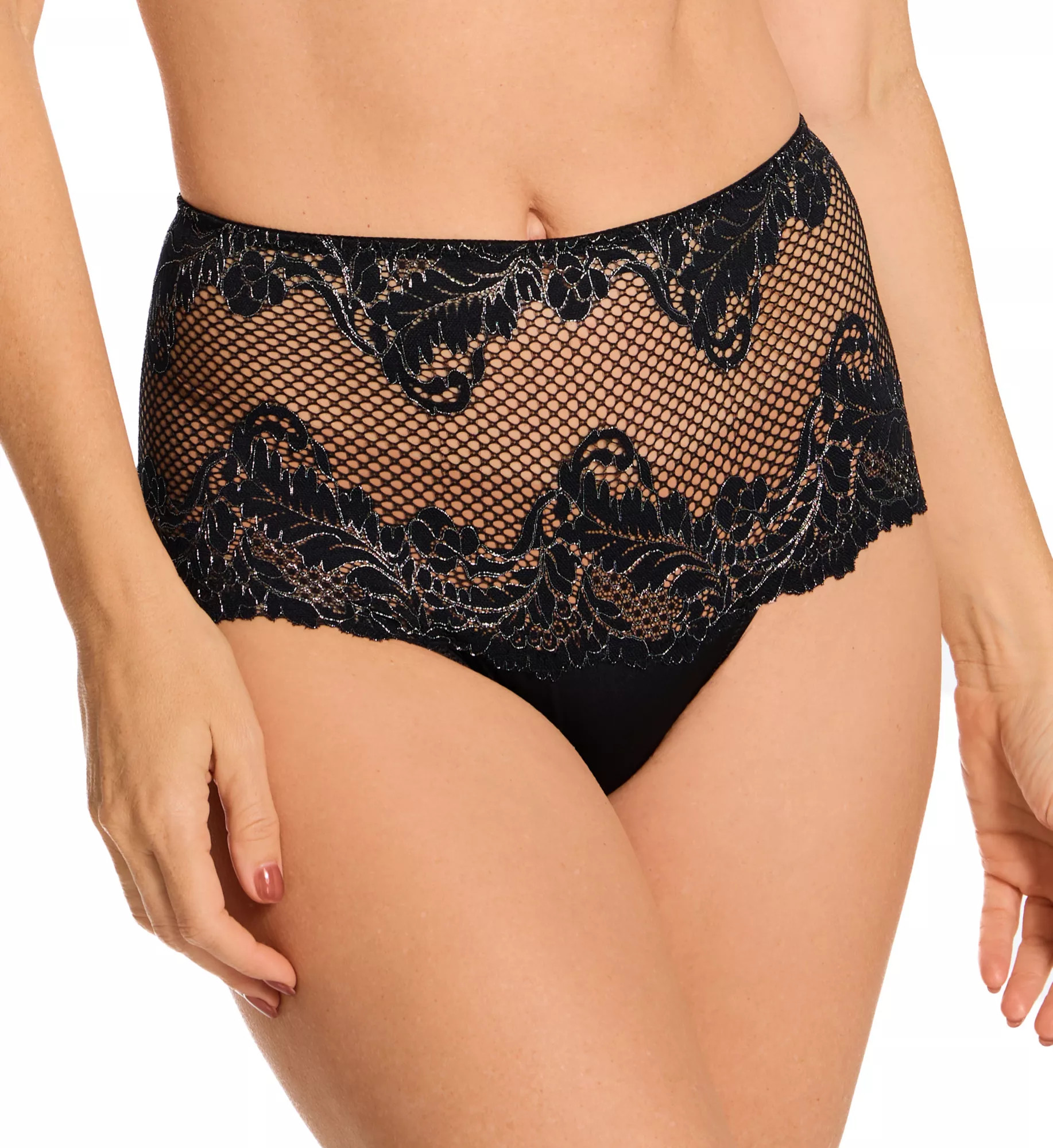 Le Mystere Women's Lace Allure High Waist Thong Panty in Black Lurex | Size: Medium | HerRoom.com | HerRoom