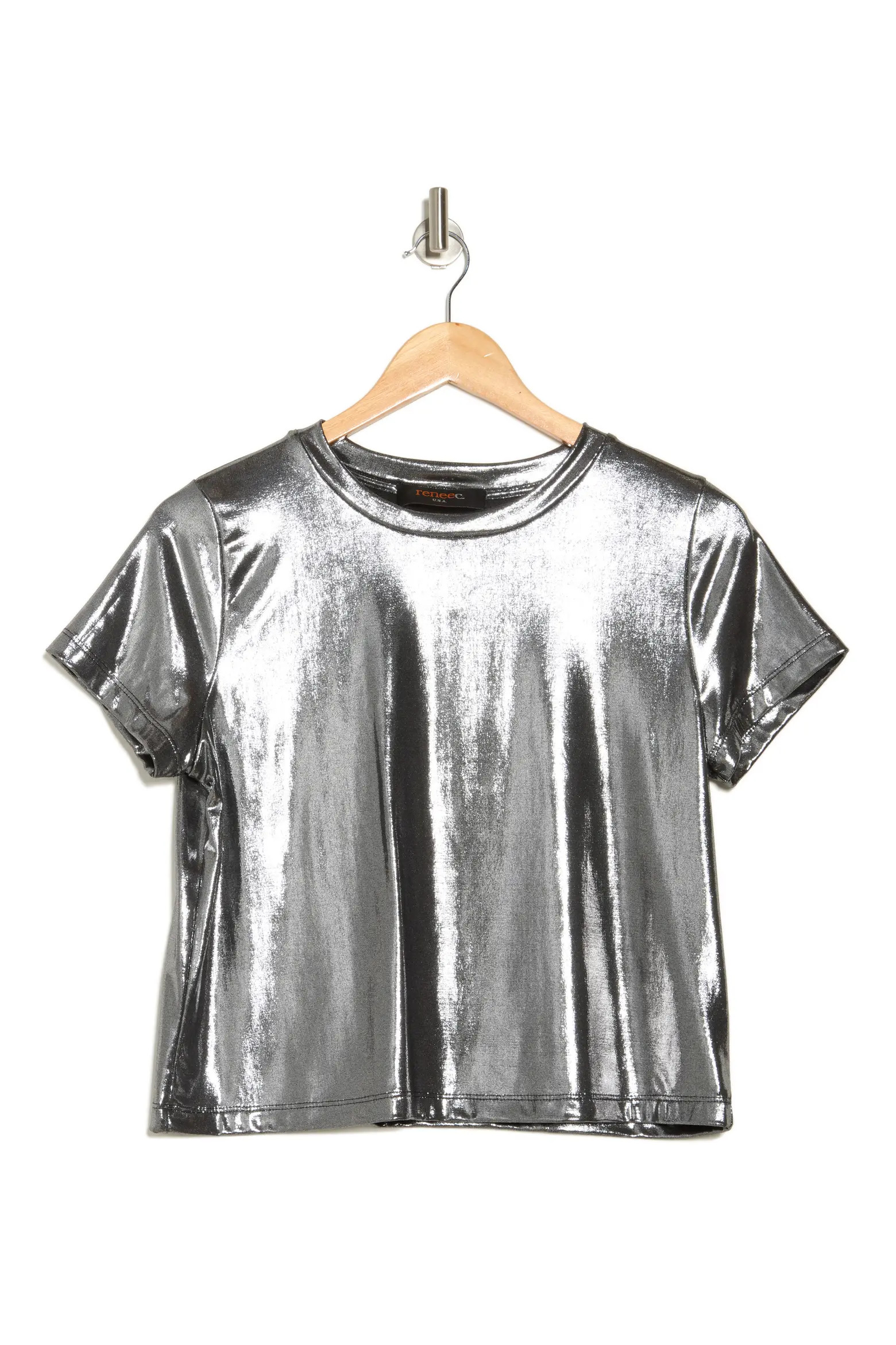 Renee C Metallic Crewneck T-Shirt in Black at Nordstrom Rack, Size X-Small | Nordstrom Rack