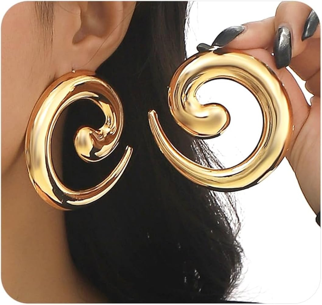 Chunky Silver Statement Earrings for Women Big Gold Spiral Drop Earrings | Amazon (US)