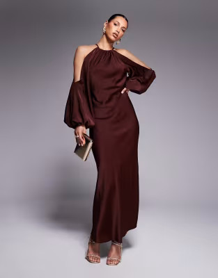 ASOS DESIGN cold shoulder blouson maxi dress in rust | ASOS (Global)