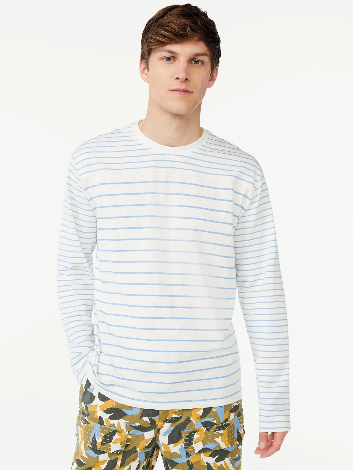 Free Assembly Men's Long Sleeve Slub Stripe Shirt - Walmart.com | Walmart (US)
