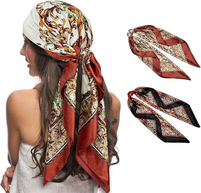 Senker Fashion 35" Head Scarf for Women, Pirate Costume Accessories Silk Red Bandana for Hair Wra... | Amazon (US)