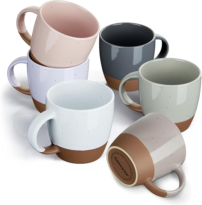 Morandi Color Ceramic Coffee Mugs Set of 6 (Large),18 oz Coffee Cups with Handle, Latte Mug, Big ... | Amazon (US)