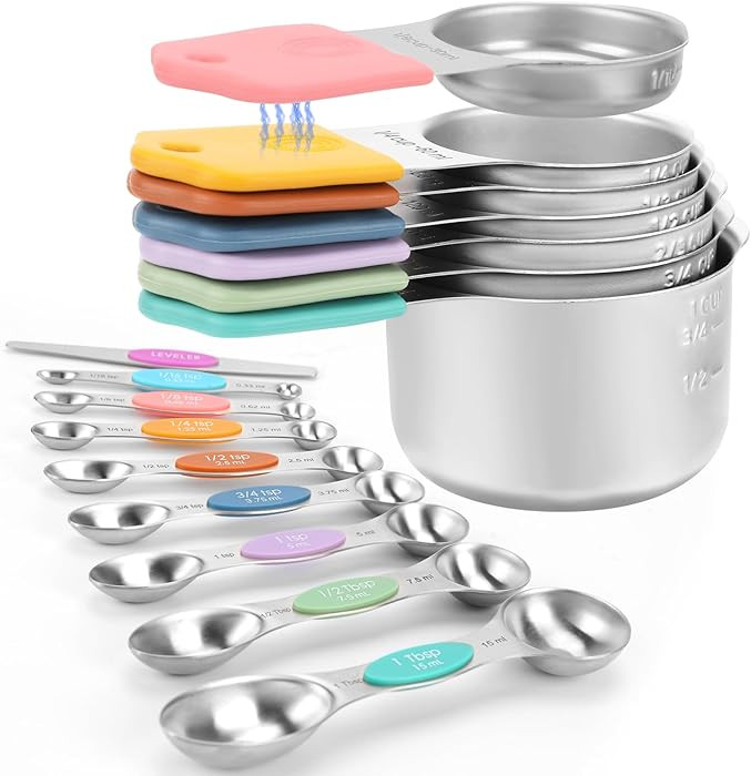 Magnetic Measuring Cups and Spoons Set-Heavy Duty 304 Stainless Steel，Double Measurement Markin... | Amazon (US)