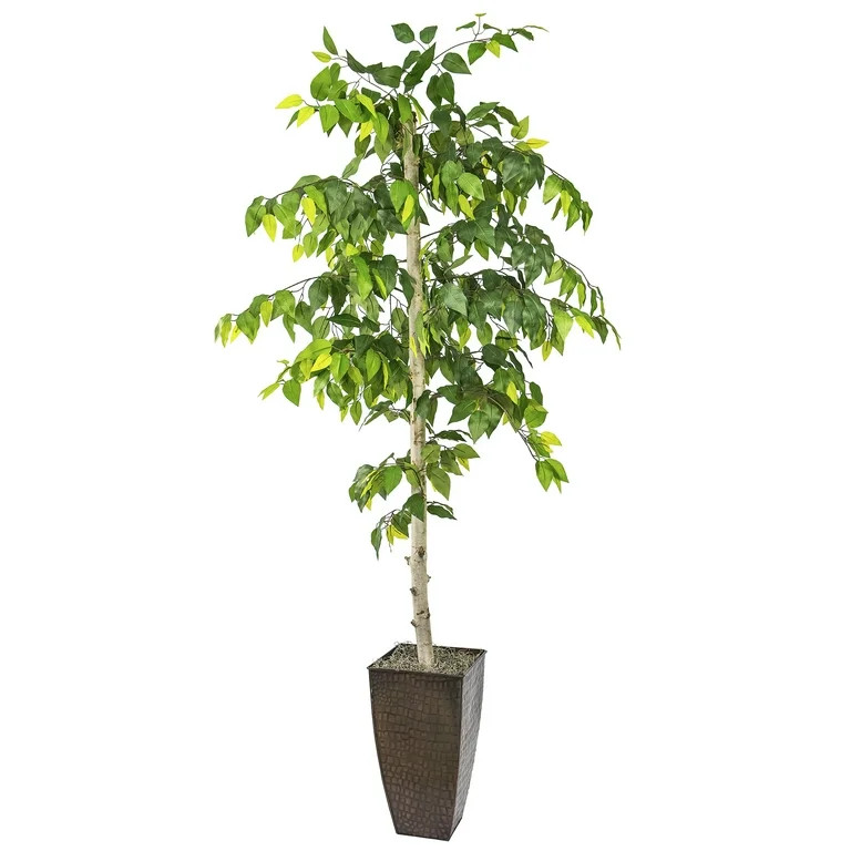 Artificial Tree, 6ft Artificial Designer Ficus Tree in a Copper Embossed Metal Pot by LCG Florals... | Walmart (US)