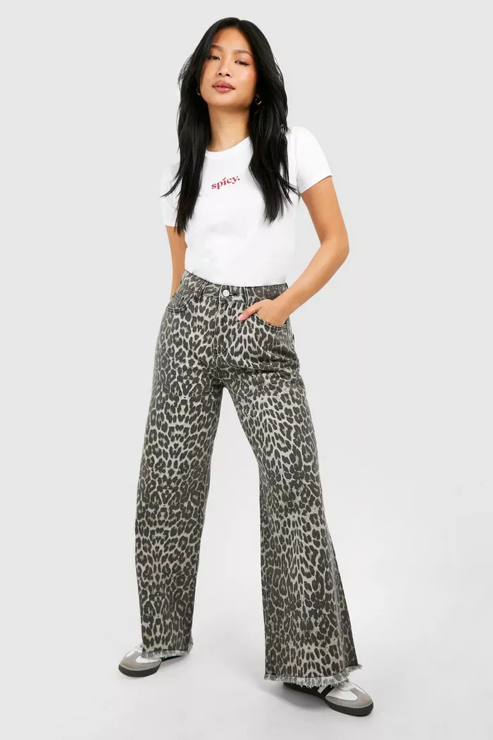 Petite Leopard Straight Leg Jean | boohoo (US & Canada)