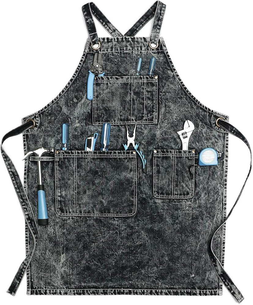 Jeanerlor - Denim Apron With Pockets for Women and Men - Washing Style | Adjustable S to XXL | Amazon (US)