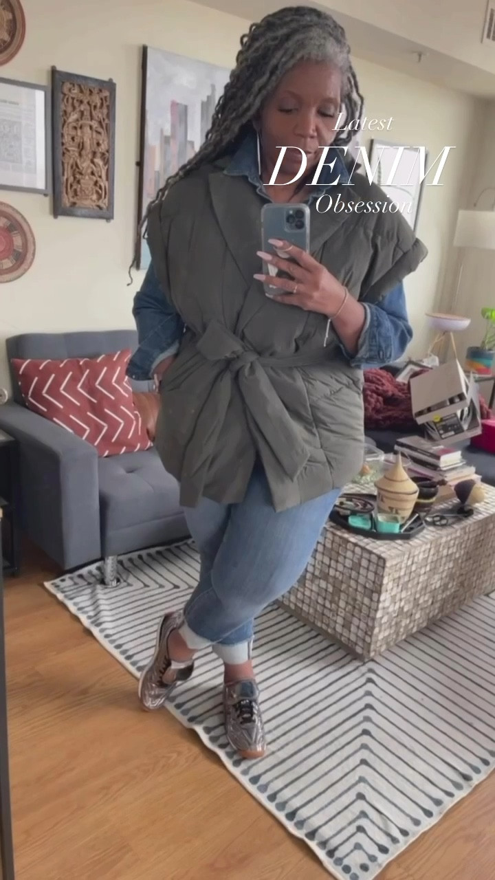 I’m obsessed with denim shackets + denim jeans/skirts. And with my chrome Pumas?! 🪄 ✨ Everything is linked except the faux fur hoodie ( it’s vintage). 

#LTKstyletip #LTKover40 #LTKplussize