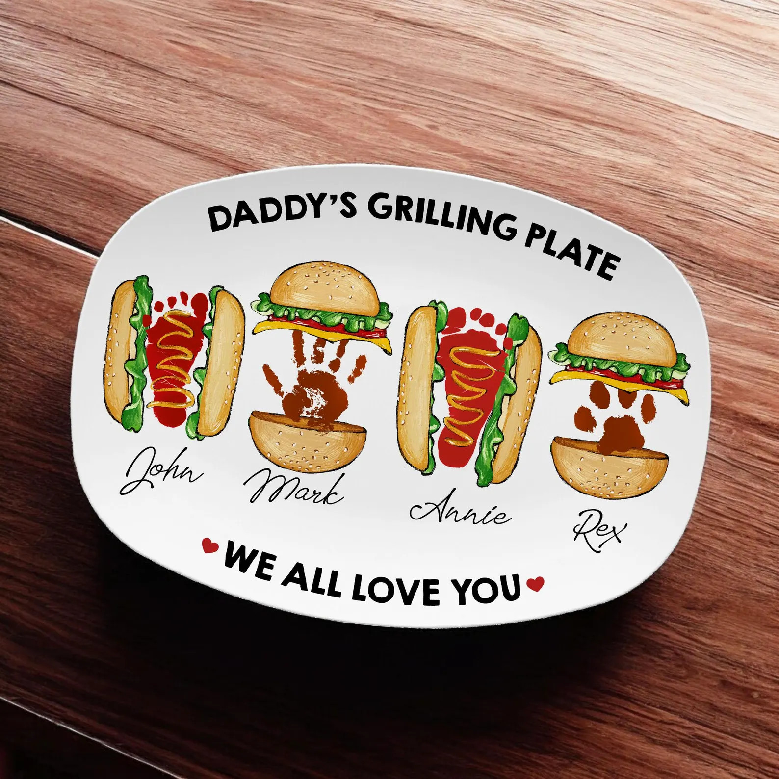 Personalized Daddy's Grilling Plate - Custom Burger Hot Dog Handprint Footprint Platter, Gift for... | Etsy (Global)