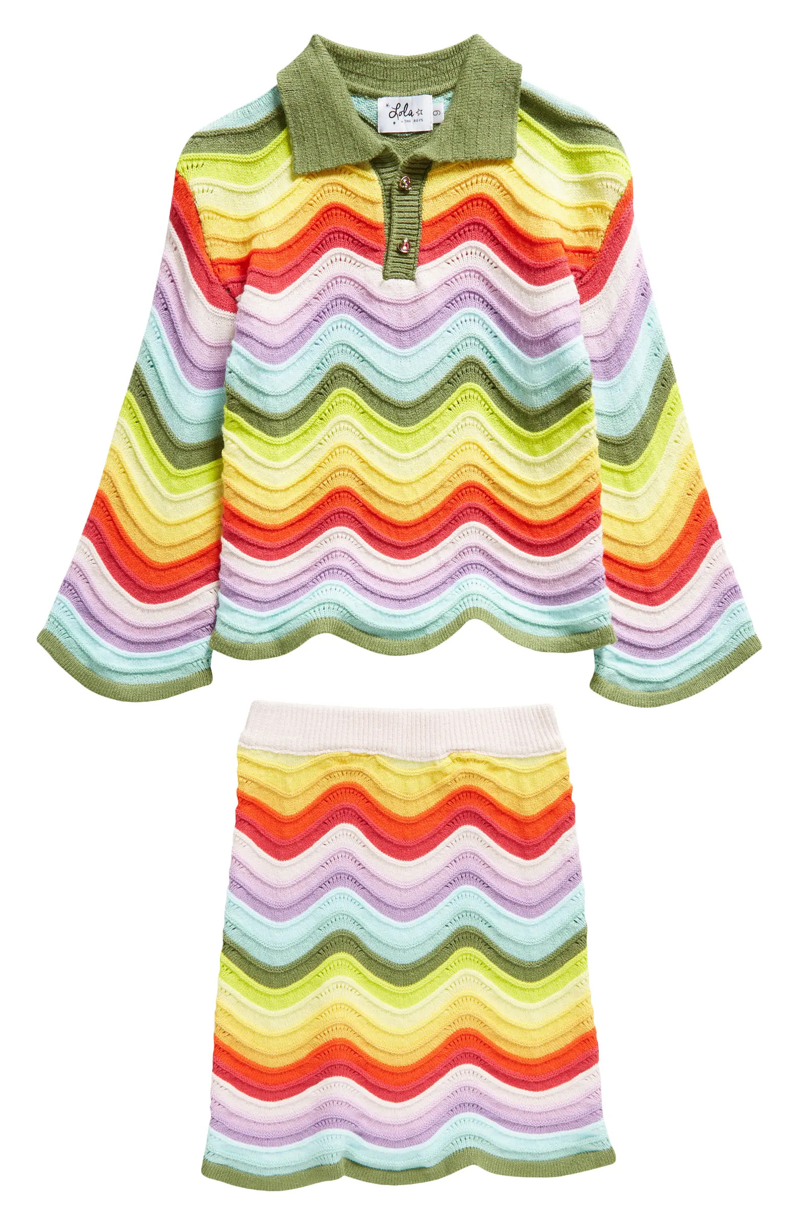Kids' Rainbow Bright Knit Polo & Skirt Set | Nordstrom