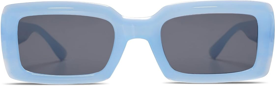 Allarallvr Trendy Rectangle Sunglasses for Women Men Vintage 90's Square Shades Thick Frame Nude ... | Amazon (US)