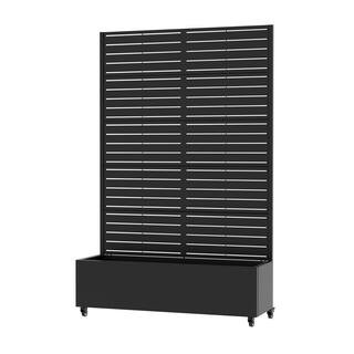 Lirago 71 in. H x 47 in. W Black Outdoor Galvanized Steel Free Standing Privacy Screen Planter Bo... | The Home Depot