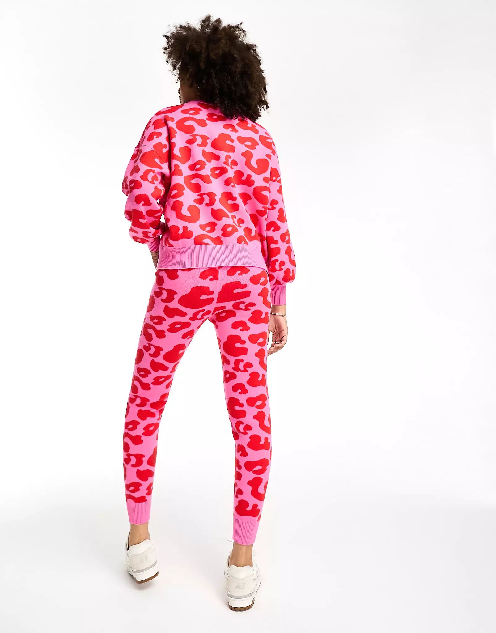 Never Fully Dressed leopard knitted sweatpants in pink and red - part of a set | ASOS (Global)