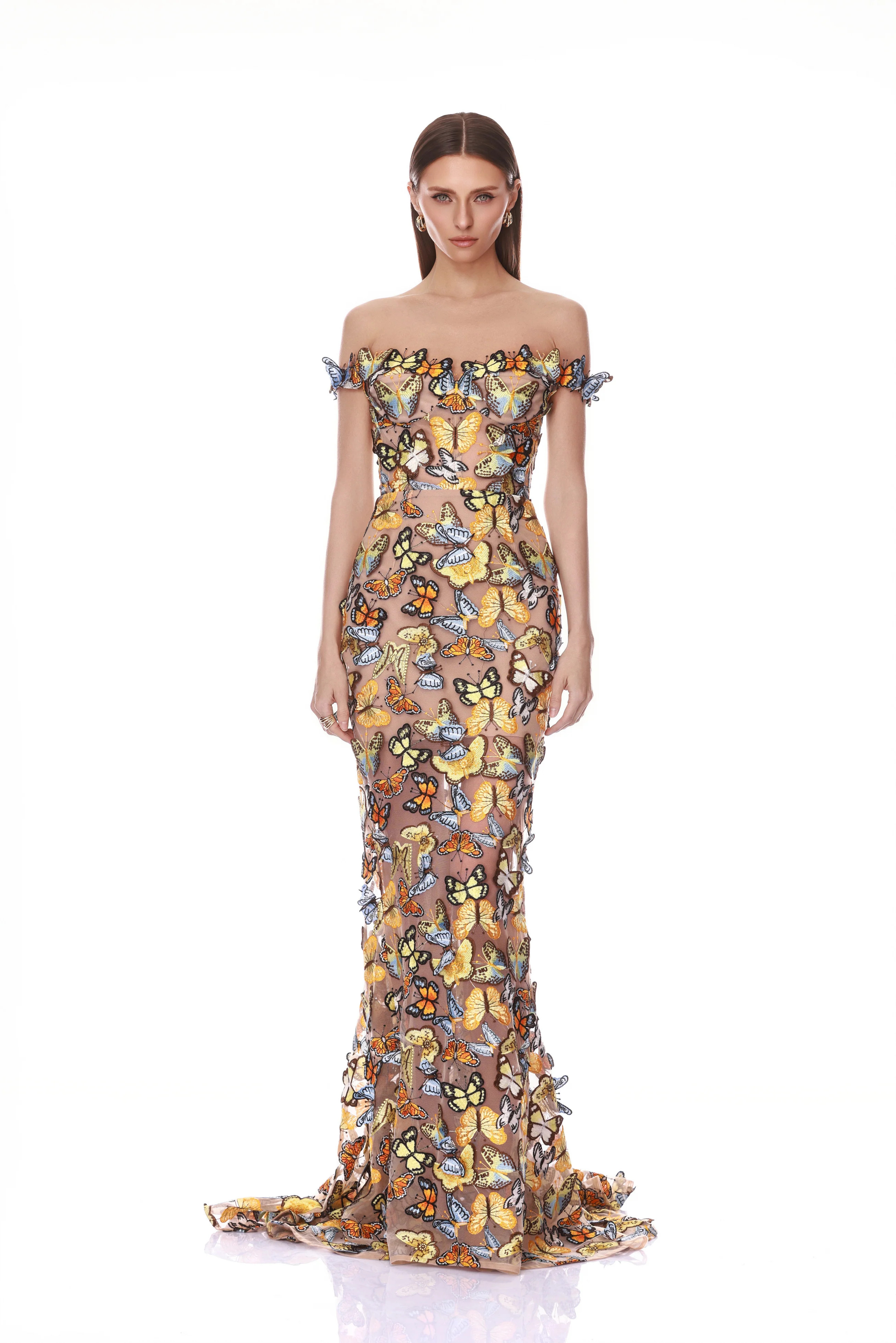 Bella 3D Butterfly Jasmine Off the Shoulder Gown | Bronx and Banco