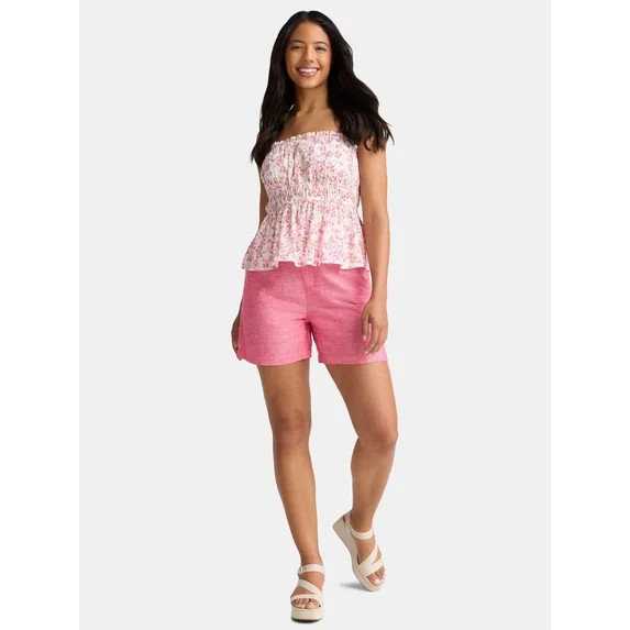 Time and Tru Women’s Linen Blend Shorts, 5” Inseam, Sizes XS-XXXL | Walmart (US)